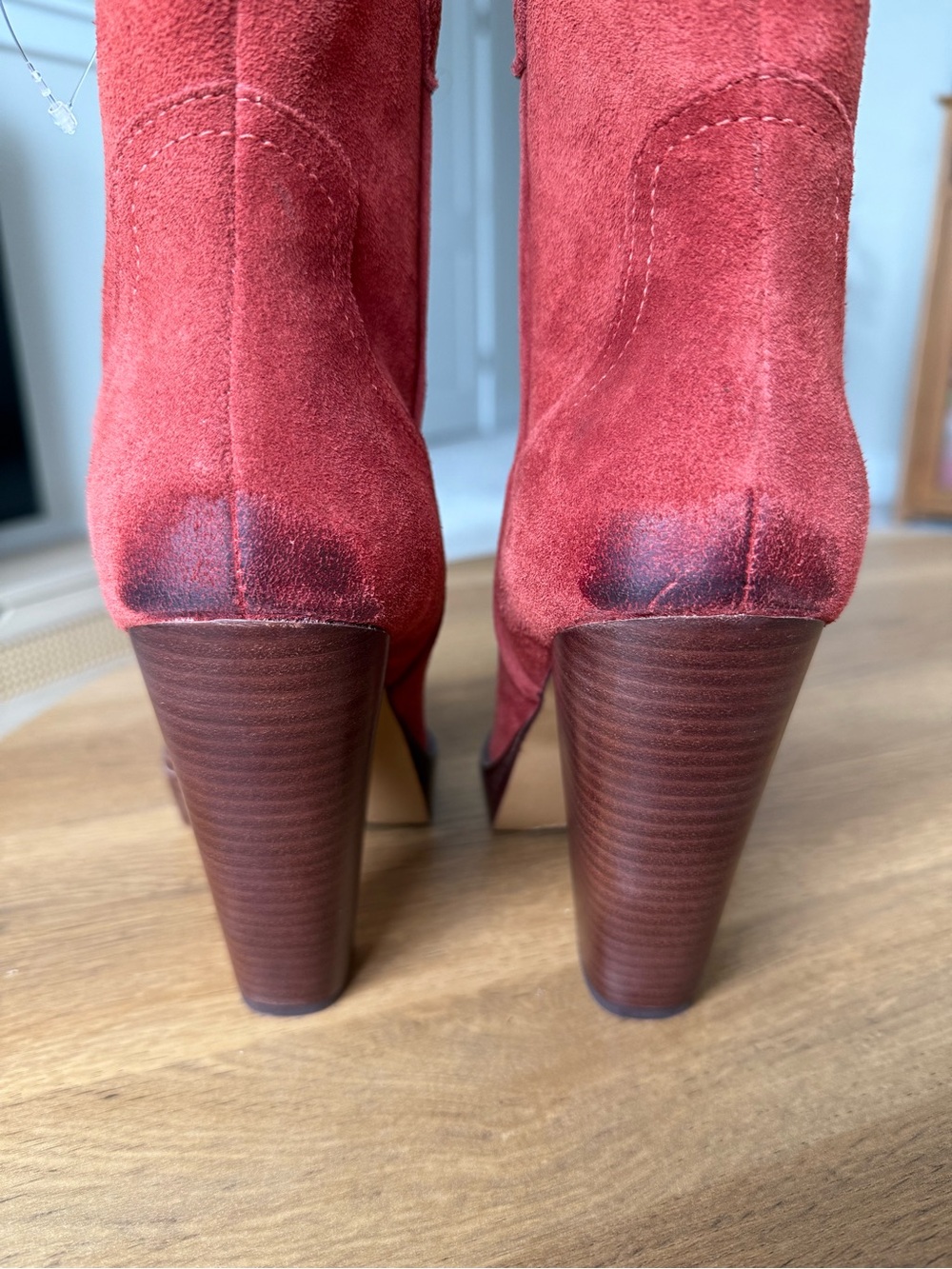 Vince Camuto Ninkisha Suede Western Heeled Boots Ketchup Red US 8 EU 38.5 NWOT - Picture 9 of 14
